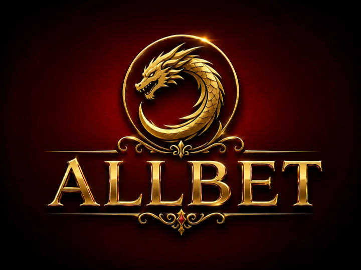 Logo provider Live Casino Allbet dengan emblem naga emas
