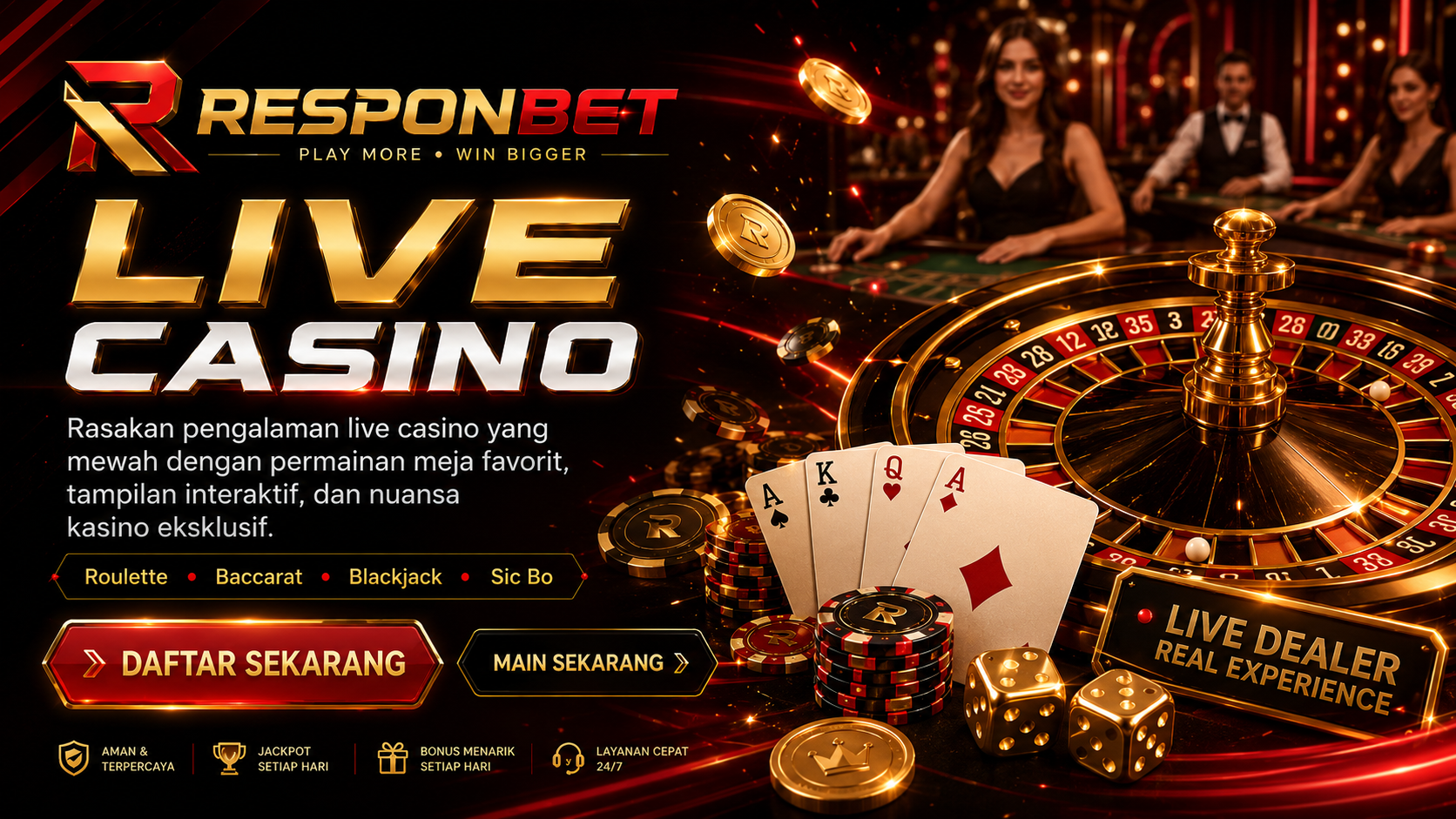 Banner Live Casino Responbet dengan tema dealer dan permainan kasino langsung